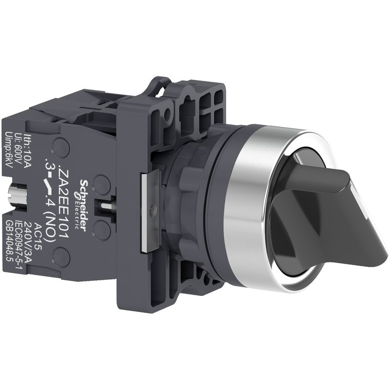 Complete selector switch, Easy Harmony XA2, plastic, black, 22mm, 3 positions, stay put, 2NO